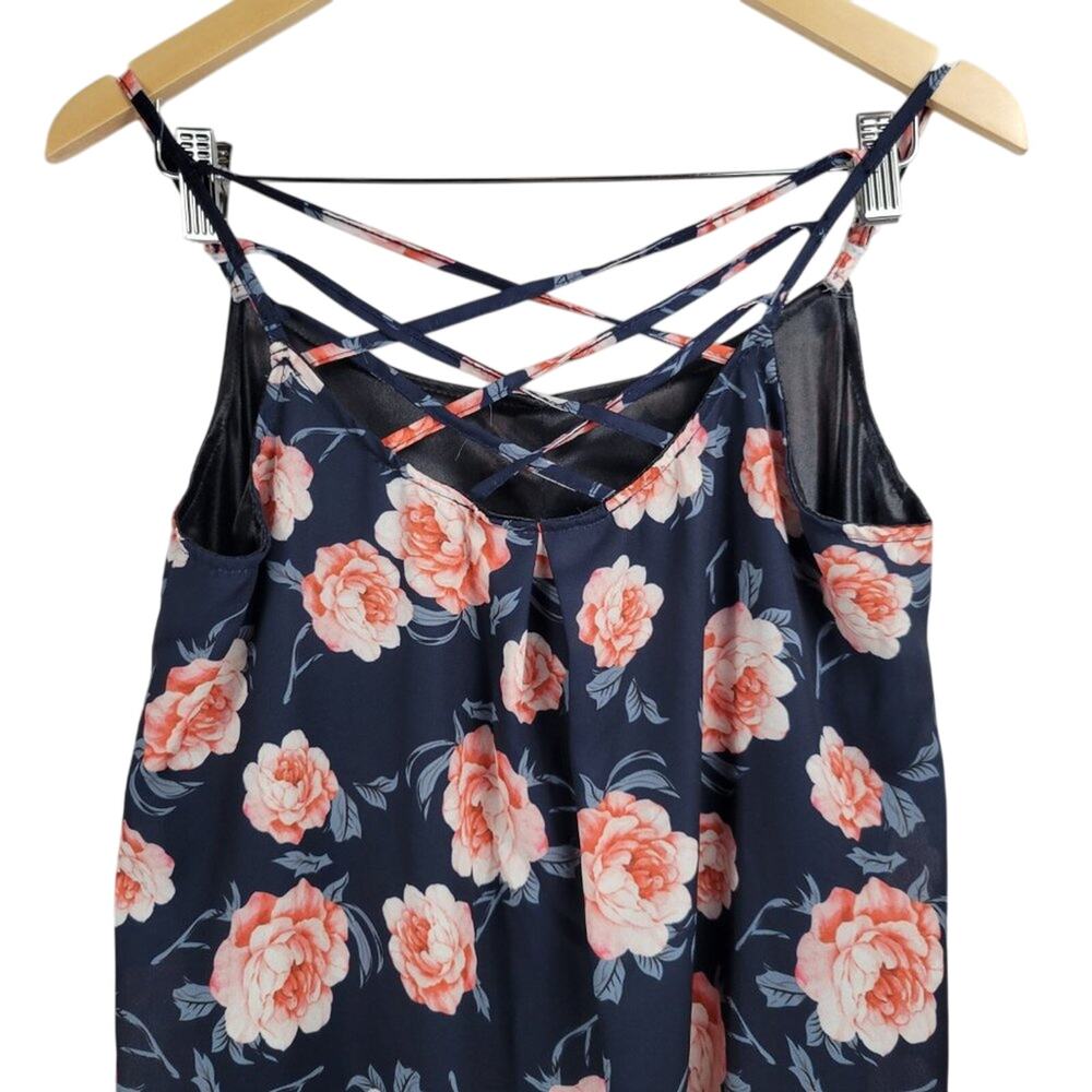 Womens Navy Blue Floral Criss Cross Front Cami Dress Size Medium - Picture 4 of 7